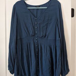 Torrid Blue Button-down Long Sleeve Blouse (Size 2, 18/20)